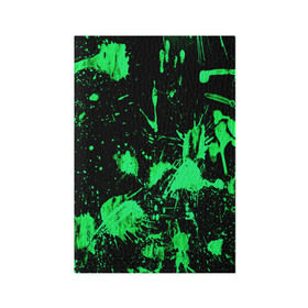 Обложка для паспорта матовая кожа с принтом Брызги красок в Петрозаводске, натуральная матовая кожа | размер 19,3 х 13,7 см; прозрачные пластиковые крепления | Тематика изображения на принте: зеленый | кляксы | паттерн | черный