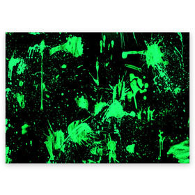 Поздравительная открытка с принтом Брызги красок в Петрозаводске, 100% бумага | плотность бумаги 280 г/м2, матовая, на обратной стороне линовка и место для марки
 | зеленый | кляксы | паттерн | черный