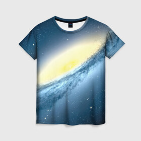 Женская футболка 3D с принтом Галактика в Петрозаводске, 100% полиэфир ( синтетическое хлопкоподобное полотно) | прямой крой, круглый вырез горловины, длина до линии бедер | вселенная | галактика | звезды | планеты | туманность