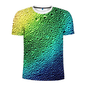 Мужская футболка 3D спортивная с принтом Пузырьки в Петрозаводске, 100% полиэстер с улучшенными характеристиками | приталенный силуэт, круглая горловина, широкие плечи, сужается к линии бедра | капли | радуга | роса | текстура
