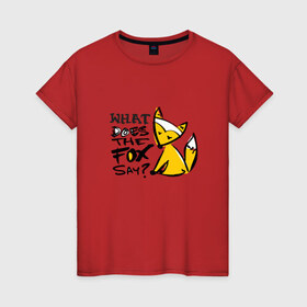 Женская футболка хлопок с принтом What Does The Fox Say? в Петрозаводске, 100% хлопок | прямой крой, круглый вырез горловины, длина до линии бедер, слегка спущенное плечо | лиса