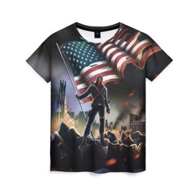 Женская футболка 3D с принтом Homefront: The Revolution в Петрозаводске, 100% полиэфир ( синтетическое хлопкоподобное полотно) | прямой крой, круглый вырез горловины, длина до линии бедер | america | homefront | revolution | usa | америка | революция | сша | хоумфронт
