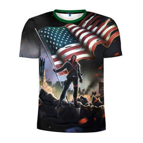 Мужская футболка 3D спортивная с принтом Homefront: The Revolution в Петрозаводске, 100% полиэстер с улучшенными характеристиками | приталенный силуэт, круглая горловина, широкие плечи, сужается к линии бедра | america | homefront | revolution | usa | америка | революция | сша | хоумфронт