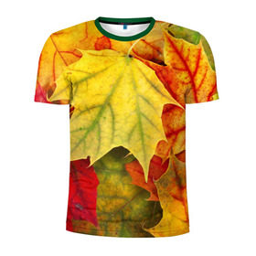 Мужская футболка 3D спортивная с принтом Кленовые листья в Петрозаводске, 100% полиэстер с улучшенными характеристиками | приталенный силуэт, круглая горловина, широкие плечи, сужается к линии бедра | Тематика изображения на принте: жёлтый | зелёный | красный | листва | оранжевый | осень
