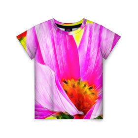 Детская футболка 3D с принтом Цветы в Петрозаводске, 100% гипоаллергенный полиэфир | прямой крой, круглый вырез горловины, длина до линии бедер, чуть спущенное плечо, ткань немного тянется | арт | красота | природа | цветы