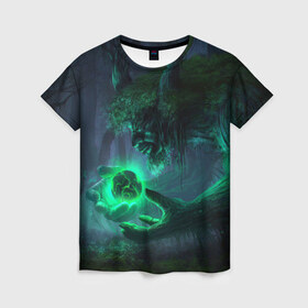 Женская футболка 3D с принтом Лесной дух в Петрозаводске, 100% полиэфир ( синтетическое хлопкоподобное полотно) | прямой крой, круглый вырез горловины, длина до линии бедер | арт | волшебство | дерево | лесной дух | сфера