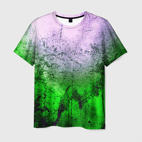 Мужская футболка 3D с принтом Потертость в Петрозаводске, 100% полиэфир | прямой крой, круглый вырез горловины, длина до линии бедер | брызги | зеленый | шероховатость | яркий
