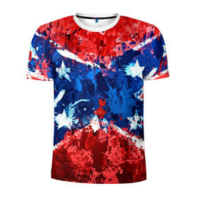 Мужская футболка 3D спортивная с принтом Флаг в Петрозаводске, 100% полиэстер с улучшенными характеристиками | приталенный силуэт, круглая горловина, широкие плечи, сужается к линии бедра | звезды | конфедерация | краска | красный | флаг