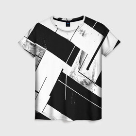 Женская футболка 3D с принтом Линии в Петрозаводске, 100% полиэфир ( синтетическое хлопкоподобное полотно) | прямой крой, круглый вырез горловины, длина до линии бедер | белый | геометрия | черный