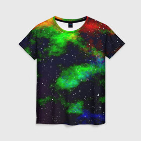 Женская футболка 3D с принтом Grunge в Петрозаводске, 100% полиэфир ( синтетическое хлопкоподобное полотно) | прямой крой, круглый вырез горловины, длина до линии бедер | звезды | космос | разноцветный | туманность