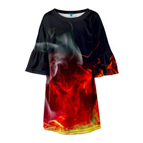 Детское платье 3D с принтом Огонь в Петрозаводске, 100% полиэстер | прямой силуэт, чуть расширенный к низу. Круглая горловина, на рукавах — воланы | fire | красный | пожар | черный
