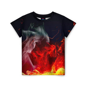 Детская футболка 3D с принтом Огонь в Петрозаводске, 100% гипоаллергенный полиэфир | прямой крой, круглый вырез горловины, длина до линии бедер, чуть спущенное плечо, ткань немного тянется | fire | красный | пожар | черный