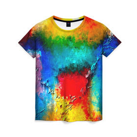 Женская футболка 3D с принтом Абстракция красок в Петрозаводске, 100% полиэфир ( синтетическое хлопкоподобное полотно) | прямой крой, круглый вырез горловины, длина до линии бедер | абстракция | абстракция красок | брызги | краска | цветные