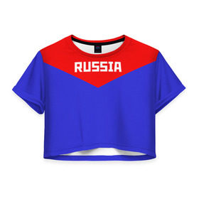 Женская футболка 3D укороченная с принтом Russia в Петрозаводске, 100% полиэстер | круглая горловина, длина футболки до линии талии, рукава с отворотами | 2016 | олимпиада | ретро | россия | сборная | сборная россии | советский союз | ссср