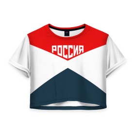 Женская футболка 3D укороченная с принтом Форма в Петрозаводске, 100% полиэстер | круглая горловина, длина футболки до линии талии, рукава с отворотами | 2016 | олимпиада | ретро | россия | сборная | сборная россии | советский союз | ссср