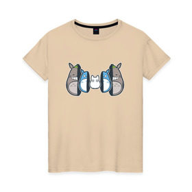 Женская футболка хлопок с принтом Totoro в Петрозаводске, 100% хлопок | прямой крой, круглый вырез горловины, длина до линии бедер, слегка спущенное плечо | anime | totoro | матрешка | миядзаки | тоторо | хаяо