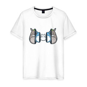 Мужская футболка хлопок с принтом Totoro в Петрозаводске, 100% хлопок | прямой крой, круглый вырез горловины, длина до линии бедер, слегка спущенное плечо. | anime | totoro | матрешка | миядзаки | тоторо | хаяо