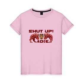 Женская футболка хлопок с принтом Shut up! (пиксель арт) в Петрозаводске, 100% хлопок | прямой крой, круглый вырез горловины, длина до линии бедер, слегка спущенное плечо | 