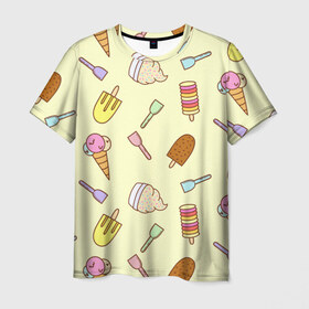 Мужская футболка 3D с принтом Мороженки в Петрозаводске, 100% полиэфир | прямой крой, круглый вырез горловины, длина до линии бедер | ice | icecream | арт | еда | мороженое
