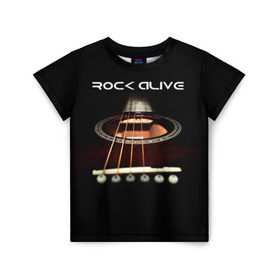 Детская футболка 3D с принтом ROCK ALIVE в Петрозаводске, 100% гипоаллергенный полиэфир | прямой крой, круглый вырез горловины, длина до линии бедер, чуть спущенное плечо, ткань немного тянется | rock | рок | рок жив | рок музыка | русский рок