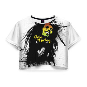 Женская футболка 3D укороченная с принтом Bob Marley в Петрозаводске, 100% полиэстер | круглая горловина, длина футболки до линии талии, рукава с отворотами | bob marley | боб марли | музыка | регги | ямайка