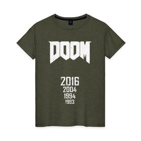 Женская футболка хлопок с принтом Doom 2016 в Петрозаводске, 100% хлопок | прямой крой, круглый вырез горловины, длина до линии бедер, слегка спущенное плечо | 2016 | doom | дум | игра | игры | кровь | череп | черепа