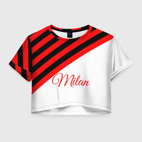 Женская футболка 3D укороченная с принтом AC Milan в Петрозаводске, 100% полиэстер | круглая горловина, длина футболки до линии талии, рукава с отворотами | 