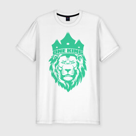 Мужская футболка премиум с принтом One King в Петрозаводске, 92% хлопок, 8% лайкра | приталенный силуэт, круглый вырез ворота, длина до линии бедра, короткий рукав | Тематика изображения на принте: king | leo | король | крутой | лев | рисунок