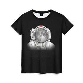 Женская футболка 3D с принтом Космонавт 1 в Петрозаводске, 100% полиэфир ( синтетическое хлопкоподобное полотно) | прямой крой, круглый вырез горловины, длина до линии бедер | astro | moon | space monkey | star | stars | астронавт | звезды | земля | космонавт | космос | луна | скафандр