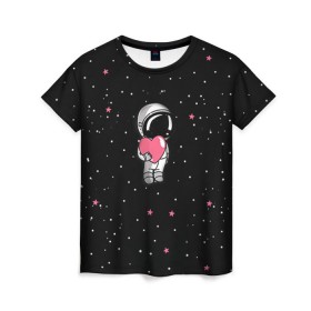 Женская футболка 3D с принтом Космонавт 4 в Петрозаводске, 100% полиэфир ( синтетическое хлопкоподобное полотно) | прямой крой, круглый вырез горловины, длина до линии бедер | astro | moon | space monkey | star | stars | астронавт | звезды | земля | космонавт | космос | луна | скафандр