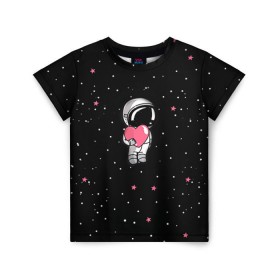 Детская футболка 3D с принтом Космонавт 4 в Петрозаводске, 100% гипоаллергенный полиэфир | прямой крой, круглый вырез горловины, длина до линии бедер, чуть спущенное плечо, ткань немного тянется | astro | moon | space monkey | star | stars | астронавт | звезды | земля | космонавт | космос | луна | скафандр