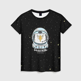 Женская футболка 3D с принтом Космонавт 7 в Петрозаводске, 100% полиэфир ( синтетическое хлопкоподобное полотно) | прямой крой, круглый вырез горловины, длина до линии бедер | astro | moon | space monkey | star | stars | астронавт | животные | звезды | земля | космонавт | космос | луна | скафандр
