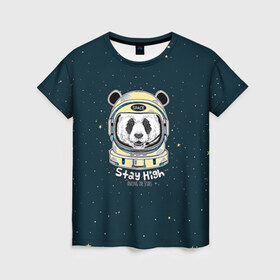 Женская футболка 3D с принтом Космонавт 8 в Петрозаводске, 100% полиэфир ( синтетическое хлопкоподобное полотно) | прямой крой, круглый вырез горловины, длина до линии бедер | astro | moon | space monkey | star | stars | астронавт | животные | звезды | земля | космонавт | космос | луна | скафандр