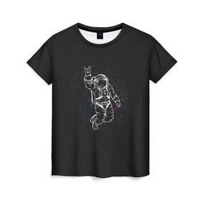 Женская футболка 3D с принтом Космонавт 9 в Петрозаводске, 100% полиэфир ( синтетическое хлопкоподобное полотно) | прямой крой, круглый вырез горловины, длина до линии бедер | astro | moon | space monkey | star | stars | астронавт | звезды | земля | космонавт | космос | луна | скафандр