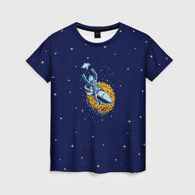Женская футболка 3D с принтом Космонавт 10 в Петрозаводске, 100% полиэфир ( синтетическое хлопкоподобное полотно) | прямой крой, круглый вырез горловины, длина до линии бедер | astro | moon | space monkey | star | stars | астронавт | звезды | земля | космонавт | космос | луна | скафандр