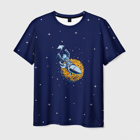 Мужская футболка 3D с принтом Космонавт 10 в Петрозаводске, 100% полиэфир | прямой крой, круглый вырез горловины, длина до линии бедер | astro | moon | space monkey | star | stars | астронавт | звезды | земля | космонавт | космос | луна | скафандр