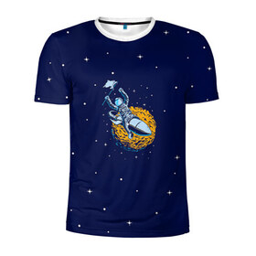 Мужская футболка 3D спортивная с принтом Космонавт 10 в Петрозаводске, 100% полиэстер с улучшенными характеристиками | приталенный силуэт, круглая горловина, широкие плечи, сужается к линии бедра | Тематика изображения на принте: astro | moon | space monkey | star | stars | астронавт | звезды | земля | космонавт | космос | луна | скафандр