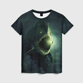 Женская футболка 3D с принтом Рыба удильщик в Петрозаводске, 100% полиэфир ( синтетическое хлопкоподобное полотно) | прямой крой, круглый вырез горловины, длина до линии бедер | рыбалка