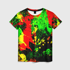 Женская футболка 3D с принтом Пятна красок в Петрозаводске, 100% полиэфир ( синтетическое хлопкоподобное полотно) | прямой крой, круглый вырез горловины, длина до линии бедер | брызги | кляксы | разноцветный | яркий