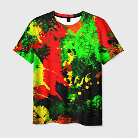 Мужская футболка 3D с принтом Пятна красок в Петрозаводске, 100% полиэфир | прямой крой, круглый вырез горловины, длина до линии бедер | Тематика изображения на принте: брызги | кляксы | разноцветный | яркий