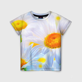 Детская футболка 3D с принтом Ромашки в Петрозаводске, 100% гипоаллергенный полиэфир | прямой крой, круглый вырез горловины, длина до линии бедер, чуть спущенное плечо, ткань немного тянется | красота | поле | природа | ромашка | цветы