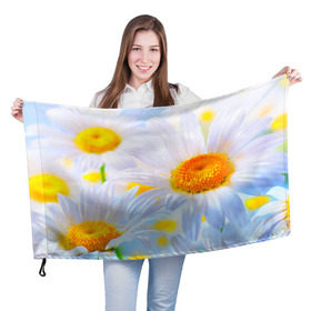 Флаг 3D с принтом Ромашки в Петрозаводске, 100% полиэстер | плотность ткани — 95 г/м2, размер — 67 х 109 см. Принт наносится с одной стороны | красота | поле | природа | ромашка | цветы