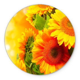 Коврик круглый с принтом Подсолнух в Петрозаводске, резина и полиэстер | круглая форма, изображение наносится на всю лицевую часть | желтая | подсолнух | поле | природа | цветы