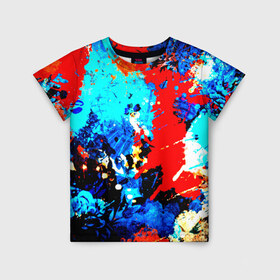 Детская футболка 3D с принтом Абстракция красок в Петрозаводске, 100% гипоаллергенный полиэфир | прямой крой, круглый вырез горловины, длина до линии бедер, чуть спущенное плечо, ткань немного тянется | брызги | кляксы | цветной | яркий