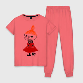 Женская пижама хлопок с принтом Малышка Мю в Петрозаводске, 100% хлопок | брюки и футболка прямого кроя, без карманов, на брюках мягкая резинка на поясе и по низу штанин | Тематика изображения на принте: муми тролль