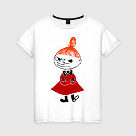 Женская футболка хлопок с принтом Малышка Мю в Петрозаводске, 100% хлопок | прямой крой, круглый вырез горловины, длина до линии бедер, слегка спущенное плечо | муми тролль