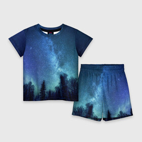 Детский костюм с шортами 3D с принтом Космос в Петрозаводске,  |  | space | галактика | звёзды | космос | небо | ночное небо | ночь | северное сияние