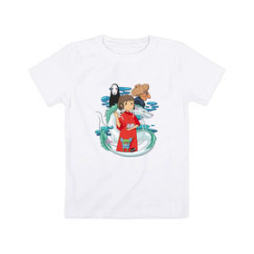 Детская футболка хлопок с принтом Унесенный призраками в Петрозаводске, 100% хлопок | круглый вырез горловины, полуприлегающий силуэт, длина до линии бедер | Тематика изображения на принте: безликий | тихиро | хаку | юбаба