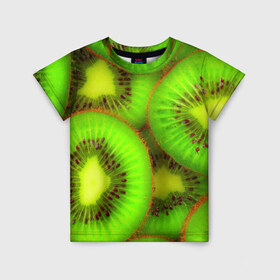 Детская футболка 3D с принтом Киви в Петрозаводске, 100% гипоаллергенный полиэфир | прямой крой, круглый вырез горловины, длина до линии бедер, чуть спущенное плечо, ткань немного тянется | 3д | зеленая | киви | красота | фрукт