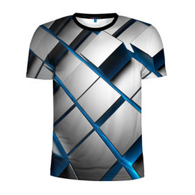 Мужская футболка 3D спортивная с принтом Текстура в Петрозаводске, 100% полиэстер с улучшенными характеристиками | приталенный силуэт, круглая горловина, широкие плечи, сужается к линии бедра | квадраты | кубы | серый